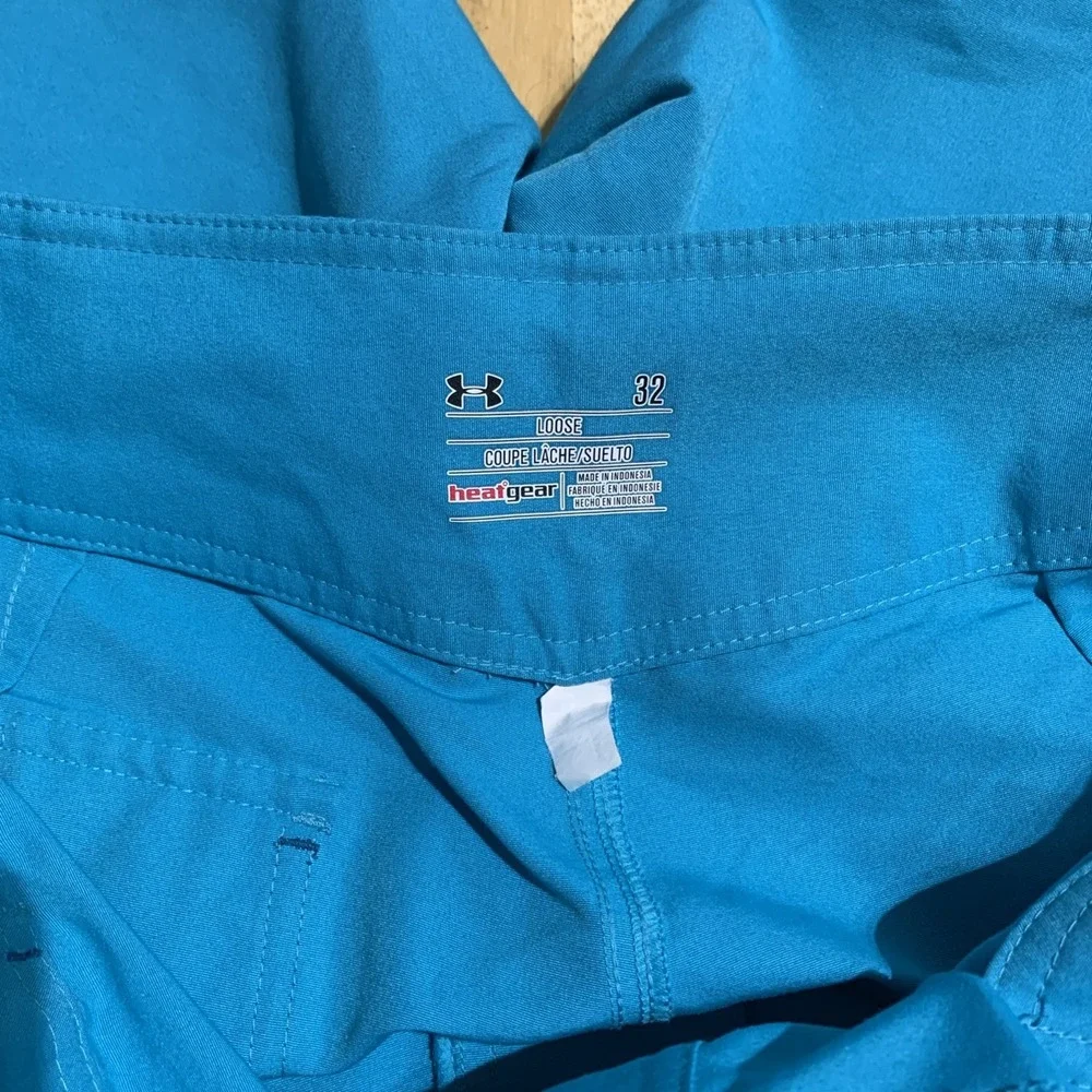 Under Armour Swim Trunks Men s 32 Teal Loose Heatgear Flap Pocket Beach Swimming